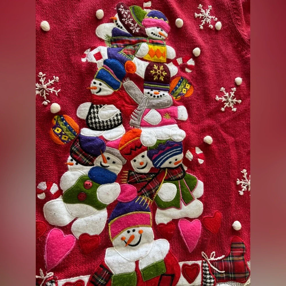 Vintage Theme Works by Kikit Ugly Christmas Snowman Pom Pom Sweater Women’s Sz S